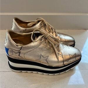 Stella McCartney Silver Star-Perforated Platform Sneakers with Blue Heel Tab